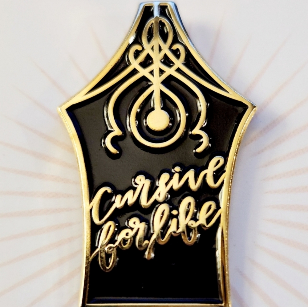NWT Archer and Olive Enamel Lapel Pin 'Cursive for life'